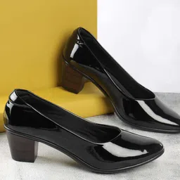 Mochi Round Toe Block Closed Back Pumps Heels-56