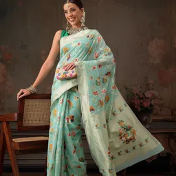 Silk Land Ethnic Motifs Woven Design Zari Pure Cotton Saree-image-74