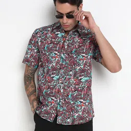 SHOWOFF Printed Spread Collar Comfort Slim Fit Cotton Shirt-image-25