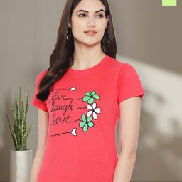 Dreambe Women Pack of 2 Floral Printed Round Neck Cotton Regular Fit T-shirts-image-96
