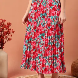 OTABU Printed Pleated A-Line Maxi Skirt-picture-35