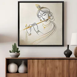 999Store Grey & Gold Toned Lord Krishna Printed Canvas Wall Art-image-98