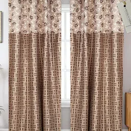 Winnsun Brown & White Set of 2 Floral Room Darkening Door Curtain-16