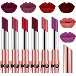 VOLO Set Of 6 Creme Matte Lipstick-Wine-Rose Pink-Tomato Red-Maroon-Light Peach-Purple-14