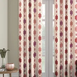 Myntra Elegant Homes Beige & Red Set of 2 Ethnic Motifs Room Darkening Door Curtain-5