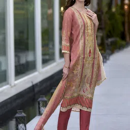 SHREE LAXMINARAYAN EXPORT Ethnic Motifs Printed Straight Kurta With Trouser & Dupatta image 5