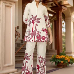 NAINVISH Printed Straight Mandarin Collar Tunic With Trousers Co-Ords-picture-14
