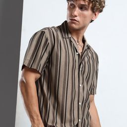 THE BEETEL HOUSE Men Vertical Striped Cuban Collar Casual Shirt-image-20