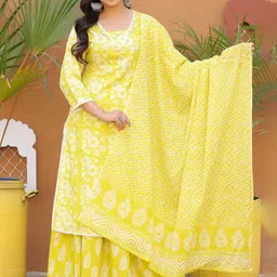 GEKHA Women Printed Regular Thread Work Kurta with Skirt & With Dupatta-picture-2