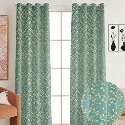 Aura Blue & Gold 2 Pieces Floral Room Darkening Velvet Window Curtains-picture-32