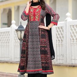 Juniper Floral Printed Panelled Thread Work Kurta with Trousers & Dupatta-38