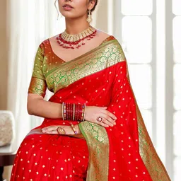 Anouk Ethnic Motifs Zari Silk Blend Banarasi Saree-image-24