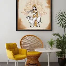 999Store Beige & Off White Lord Krishna Canvas Wall Art-image-46