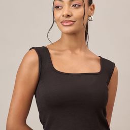 R.Code by The Roadster Life Co. Women Ribbed Square Neck Tank Crop Top-image-13