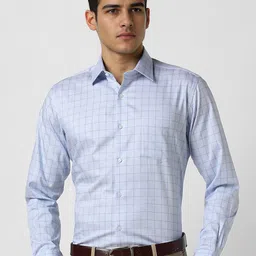 Van Heusen Men Regular Fit Spread Collar Grid Tattersall Checked Cotton Formal Shirt-image-31