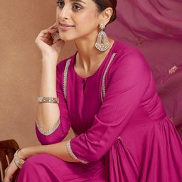 Janasya Women Solid A-Line Kurta with Trousers & Dupatta-picture-6