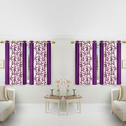 BELLA TRUE 152 cm (5 ft) Polyester Semi Transparent Window Curtain (Pack Of 4) (Floral, Purple)-image-17
