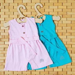 THE MAPLES FASHION Infant GirlsPack of 2 Hosiery Cotton Knee LengthDress With Belt-image-87