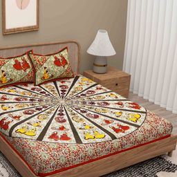 Lali Prints Maroon Ethnic Motifs 180 TC Queen Bedsheet with 2 Pillow Covers-image-16