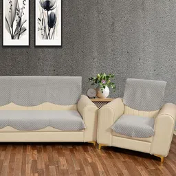 Aura Grey Checked 5 Seater Velvet Sofa Cover-picture-18