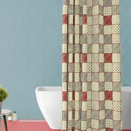 ArtzFolio Cream-Coloured & Red Printed Waterproof Shower Curtain-4