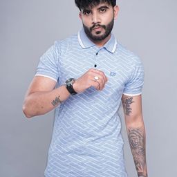 INKMAN Men Geometric Printed Polo Collar Cotton T-shirt-image-86