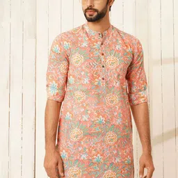 JAYPORE Floral Printed Mandarin Collar Kurta-image-74
