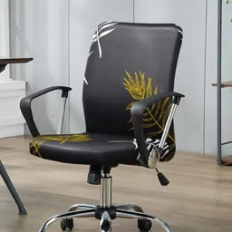 HOUSE OF QUIRK Black & Yellow Printed Stretchable Desk Chair Cover-image-16
