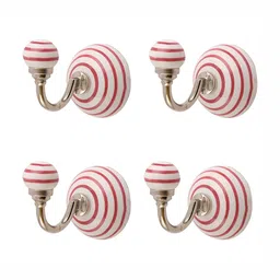 Indianshelf White & Pink 4 Pieces Printed Metal Wall Hooks-10