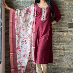 MOKOSH Women Embroidered Regular Sequinned Kurta with Trousers & Dupatta-image-67