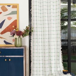 URBAN SPACE White & Green Embroidered Cotton Window Curtain-picture-46