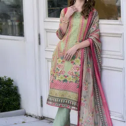 BE IN TEXO FAB Embroidered Floral Printed Mirror Work Kurta With Trousers & Dupatta-image-26