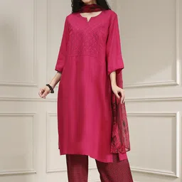 Biba Women Embroidered Regular Kurta with Palazzos & With Dupatta-picture-11