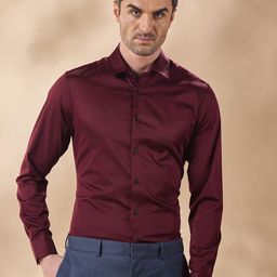 Aldeno Men India Spread Collar Solid Slim Fit Formal Shirt-image-87