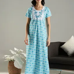 9shines Label Women Printed Pure Cotton Maxi Nightdress-picture-26