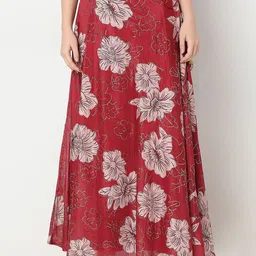 Ethnicity Floral Printed Flared Maxi Skirt-image-7
