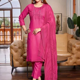 Royal Export Geometric Embroidered Sequinned Straight Kurta With Trouser & Dupatta-21