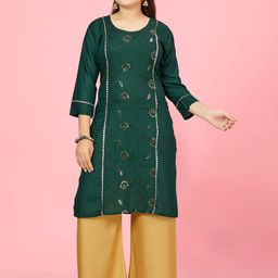 BAESD Girls Floral Embroidered Round Neck Sequinned Pure Cotton Straight Kurta-picture-39