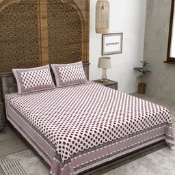 CLOTHOLOGY Pink & White Floral 180 TC King Bedsheet with 2 Pillow Covers-picture-9
