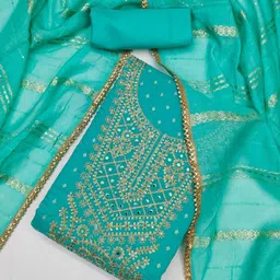 KALINI Teal Chanderi Silk Butti With Embroiderd Work Unstitched Dress Material-picture-7