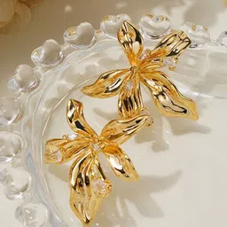 VIEN Stainless Steel 18K Gold-Plated Floral Studs-picture-48
