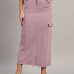 The Roadster Lifestyle Co Pure Cotton Cargo Midi Skirt with Back Slit-picture-26