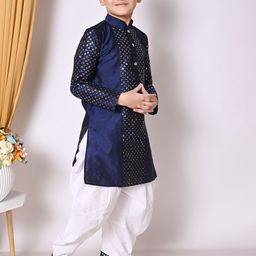 NFC CREATION Boys Embroidered Regular Sequinned Dupion Silk Kurta with Patiala image 5