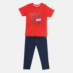 MINI KLUB Boys Printed Round Neck Short Sleeves Pure Cotton T-shirt & Trousers-24