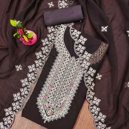 SAINOOR Geometric Embroidered Silk Georgette Unstitched Dress Material-image-10