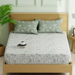 KOPA Grey & White Floral 152 TC Queen Bedsheet with 2 Pillow Covers-image-25