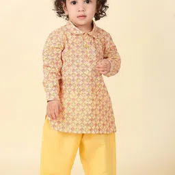 Fabindia Boys Ethnic Motifs Printed Shirt Collar Pure Cotton Straight Kurta With Pyjamas-image-34