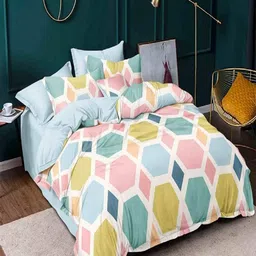 Myntra Elegant Homes Pink & Blue Geometric Polycotton 4 Piece Double Queen Regular Bedding Set-picture-15