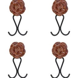 IndianShelf Brown 4 Piece Ceramic Floral Wall Hangers Hooks-image-45