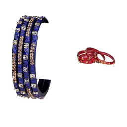 Somil Combo Of 2 Set Blue & Red Traditional Bangles-image-114